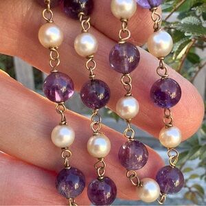 14k Amethyst & Pearl collar  Necklace